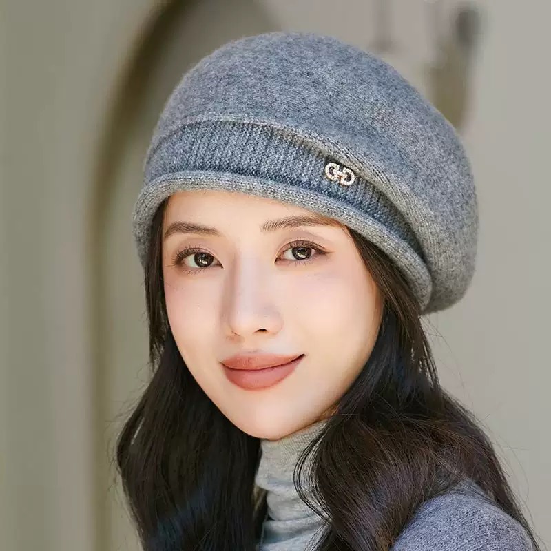 Autumn Winter Knitted Beret For Women Thickened Warm Wool Pile Outdoor Windproof Coldproof Korean Style Ear Protection_voghion.com