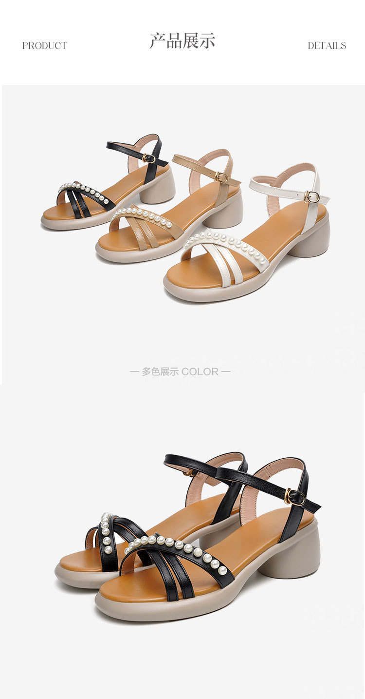 Sandal nữ da thật gót vuông cao đế mềm quai ngang — Màu đen chi tiết 24