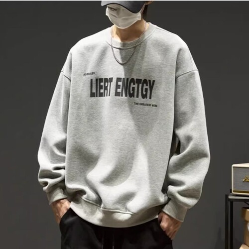 Men's Fall/Winter Loose Ins Trendy Letter Print Casual Japanese Style Long-Sleeve T-Shirt Trendy Round Neck Top