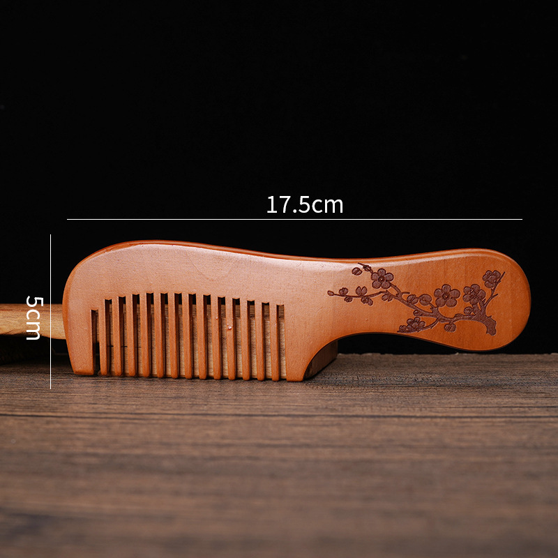 ロングヘア用の天然ピーチウッドコーム、アンティークヘアコーム、細かい歯の静電気防止家庭用コーム、刻印ロゴ|undefined