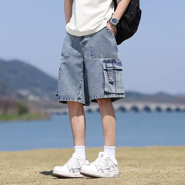 JYF-C2386 Workwear Shorts Men's Summer Thin Trendy Brand Ruffian Handsome Denim Mid-length Pants Loose Pants