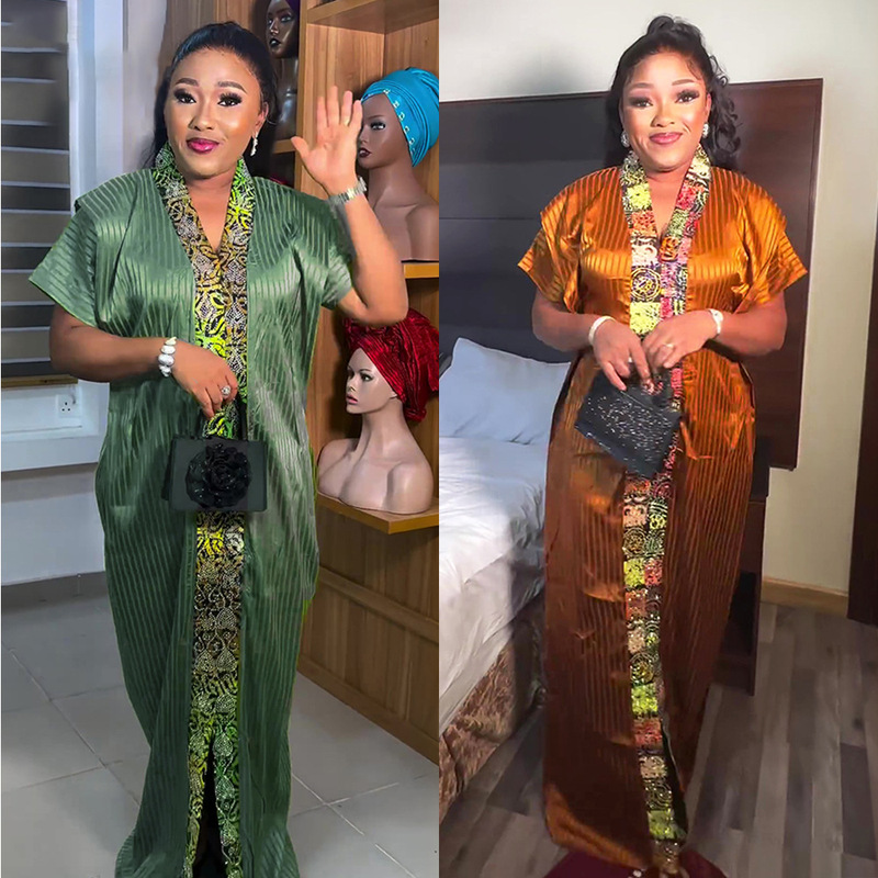 AliExpress cross-border e-commerce African women's commuter robe plus size printed striped dress new in stock