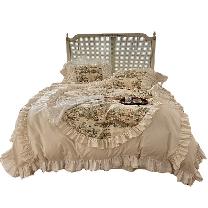 Nordic French Vintage Boho French Vintage Four-piece Bedding Set, Pure Cotton Princess INS Style, Suitable For All Seasons_voghion.com