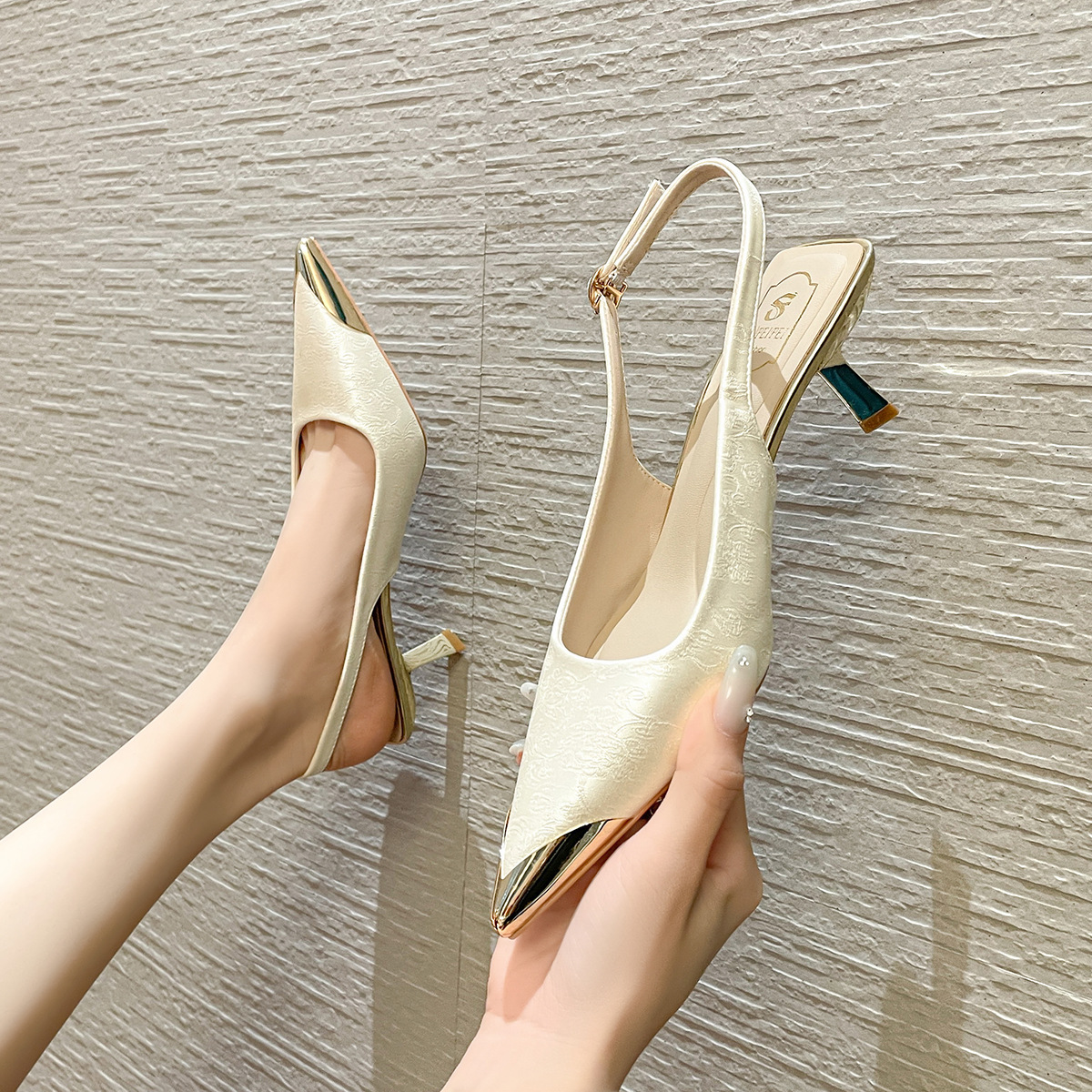 228-25 Strap Fashionable Pointed Toe Korean Style Women's High Heels 2024 Summer New Shallow Mouth Women's Internet Celebrity Single