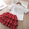 Love short sleeve + solid dot cake skirt two piece set