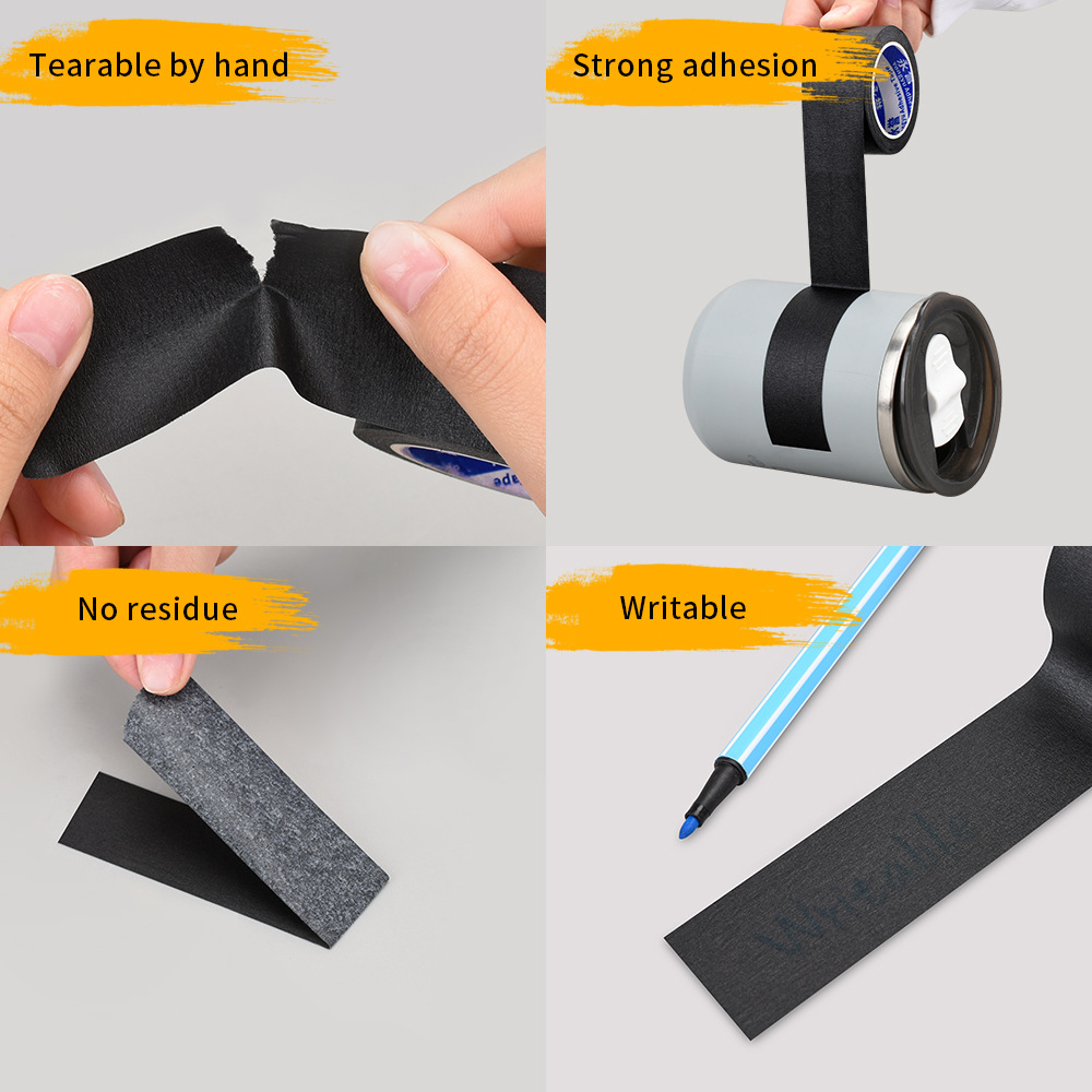 Cross-Border Manufacturers Specialize in Black Masking Tape for Kidsren's Handmade Painting Masking Color Separation Paper High Viscosity Masking Tape