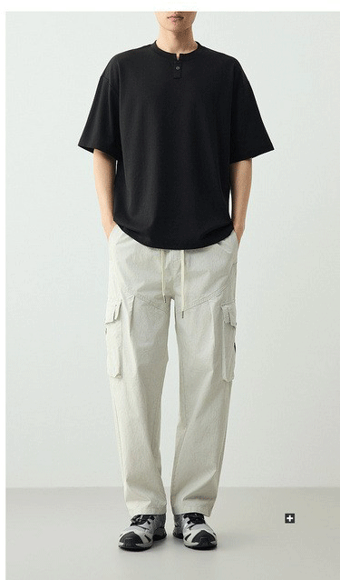 Áo thun nam ngắn tay cổ tròn chất liệu cotton pha, kiểu dáng cơ bản — đen chi tiết 13