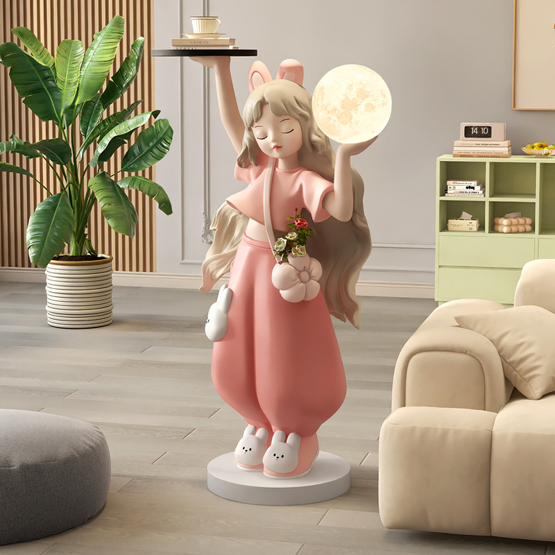 Cream Style Girl Living Room Floor-Standing Ornaments Home Accessories Tv Cabinet Sofa Next to Tray Lamp Housewarming New Year Gift