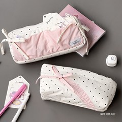 インスタイルの新しい鉛筆バッグダブルリボン高価値学生かわいい文具バッグ大容量収納袋化粧品バッグ