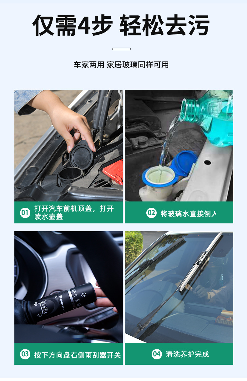 Car glass water winter antifreeze minus -40-15-25 wiper water car strong oil film removal four seasons universal
