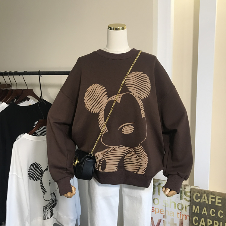 Foreign Trade Explosions Line Mickey Printing Long Sleeve Sweatshirt Women's 2023 Autumn and Winter Loose plus size Round Neck Cartoon Top Foreign Trade Explosions Line Mickey Printing Long Sleeve Sweatshirt Women's 2023 Autumn and Winter Loose plus size Round Neck Cartoon Top