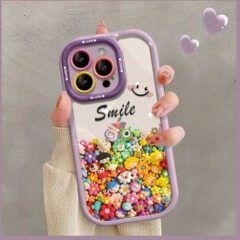 iPhone14、Apple15、17promax、12、16対応、カラフルな粘土の花柄、全面保護、耐衝撃、透明なスマホケース