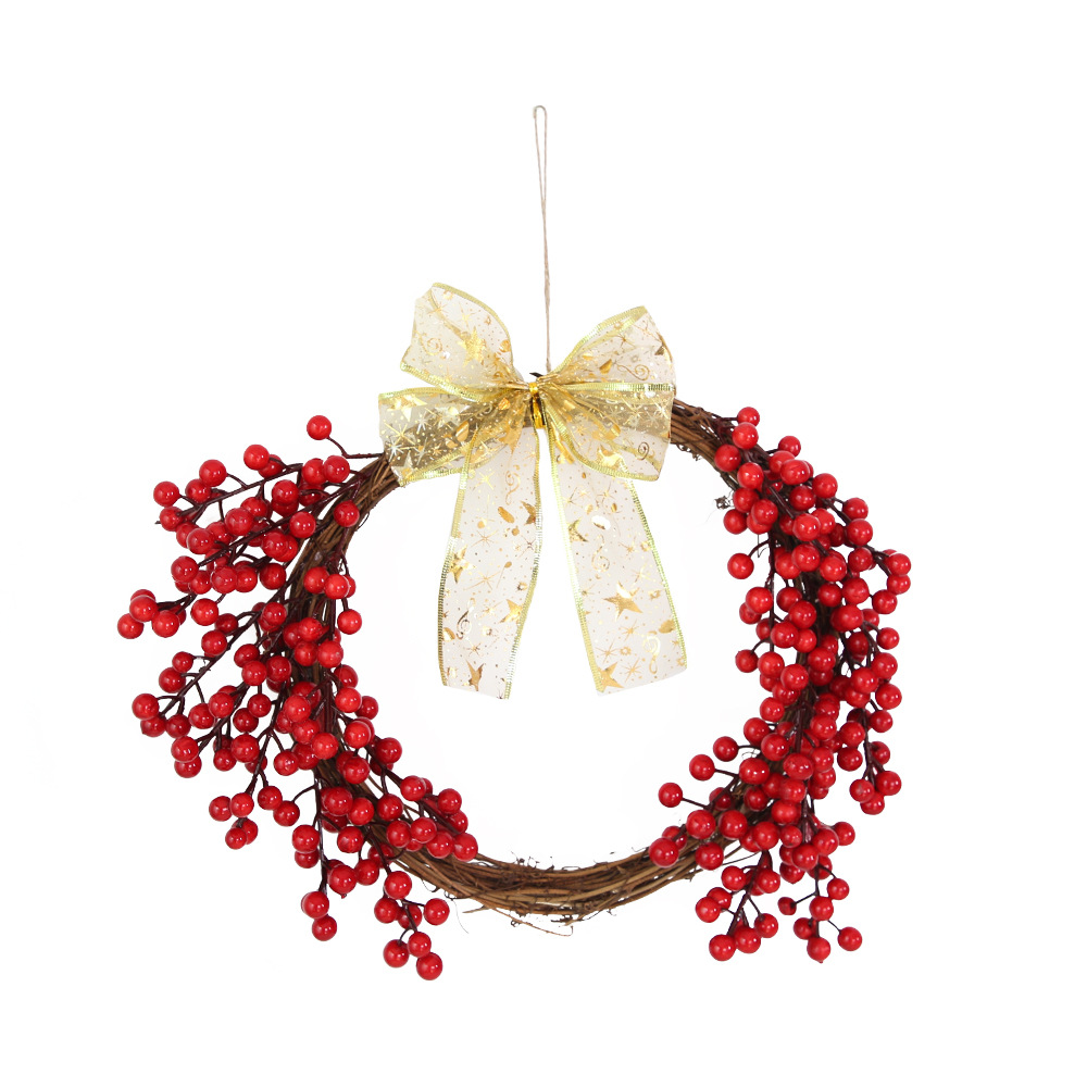 Nuevo producto de Amazon 2026, corona navideña con lazo, decoración colgante para el hogar, guirnalda artificial de frutos rojos, adorno para puerta, decoración colgante.