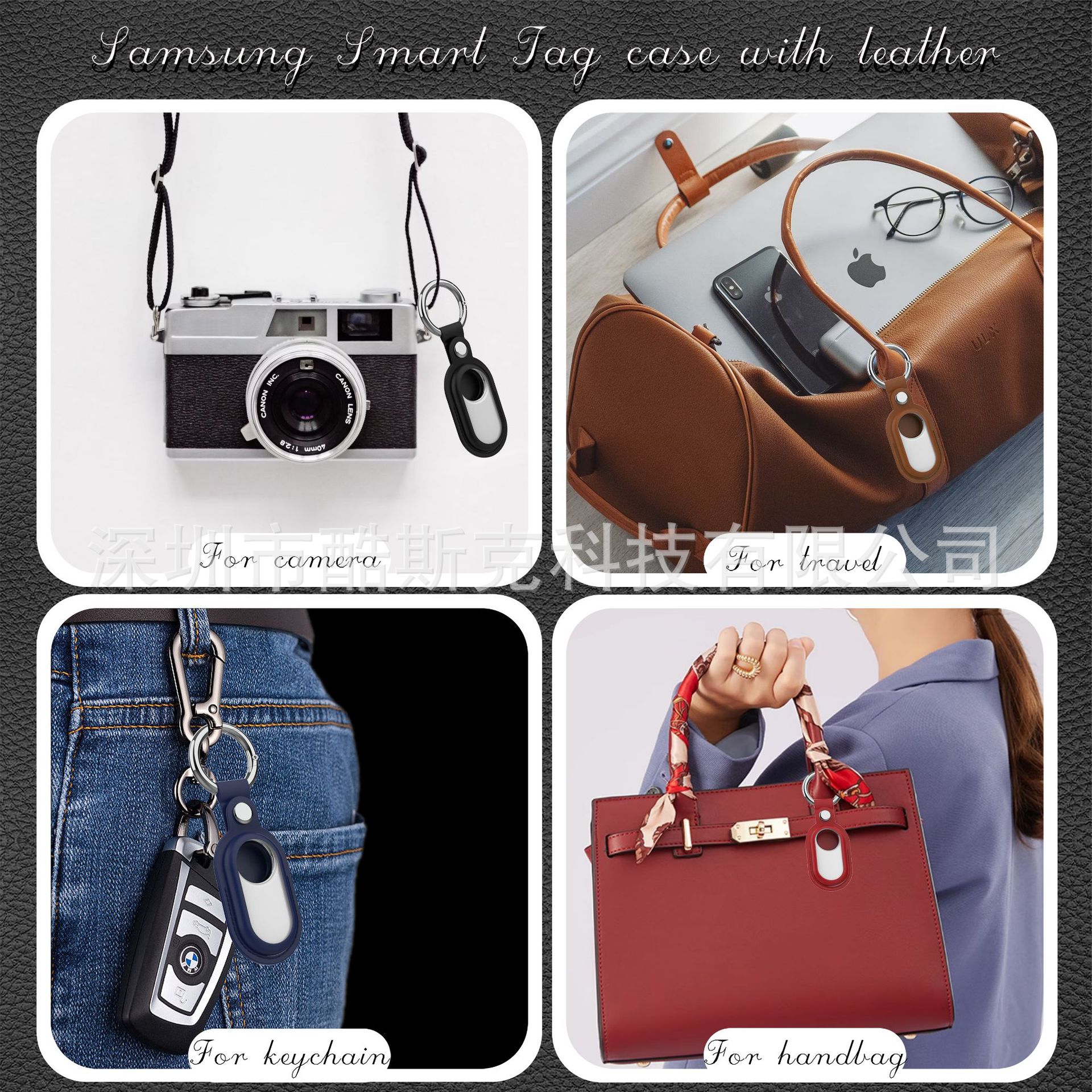 Adecuado para Samsung SmartTag2 funda protectora Samsung anti-perdida localizador cuero medio bolso llavero funda protectora