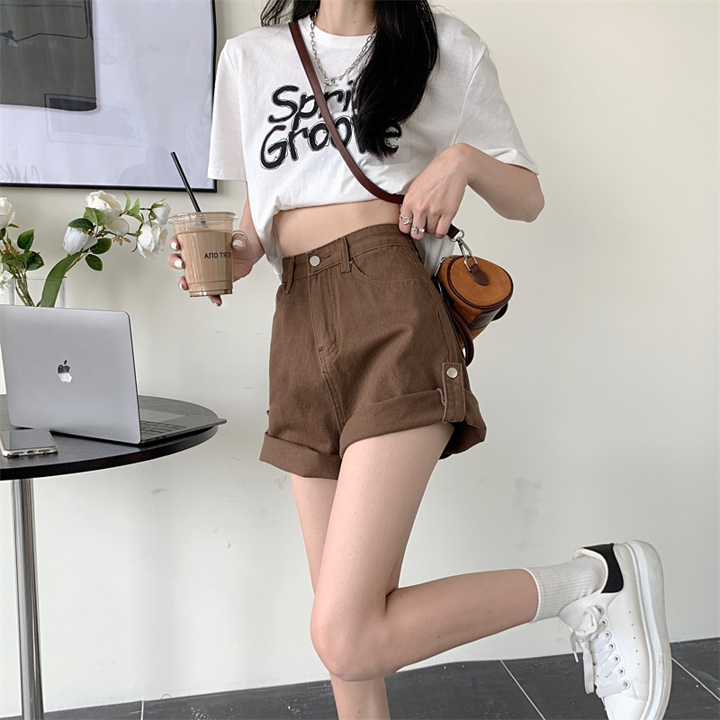 Rolled Hem Denim Shorts for Women 2025 New Trendy Summer Loose Korean Style High-Waisted Outerwear Stylish A-Line Slimming Ins Pants