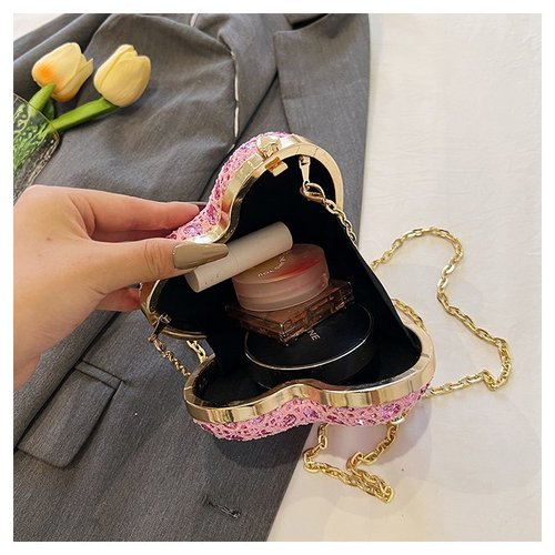 One-time Delivery Evening Bag with Heart Shiny Diamond Western and European Fashion Chain Lady Single Shoulder Crossbody Accessory Bag Cross-border Women's Bag