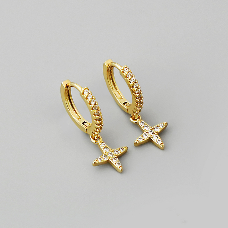 Fashion Shiny Cross Star Pendant Copper Earrings Wholesale Nihaojewelrypicture1