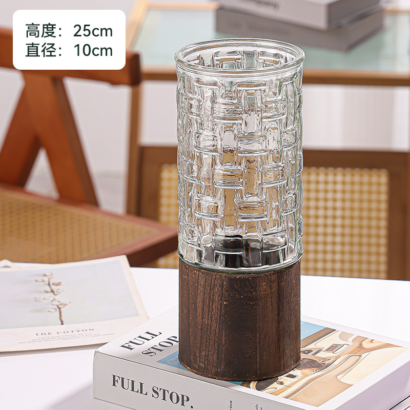 Vaso transparente + soporte de madera