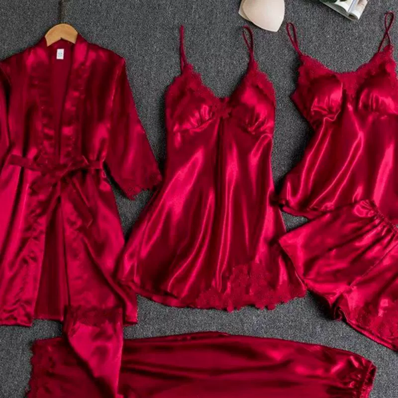 Топ с чашками, осенняя пижама, комплект, сексуальная slipsdress, юбка, длинный рукав, халат