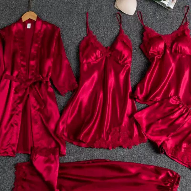 Топ с чашками, осенняя пижама, комплект, сексуальная slipsdress, юбка, длинный рукав, халат