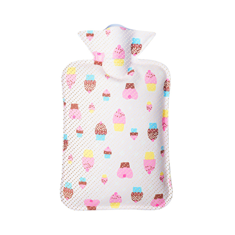 Bolsa de agua caliente, inyección de agua, bolsa de agua caliente, estómago caliente, manta cálida, pies calientes, tela de estampado en caliente, cubierta de tela de felpa, calentador de manos de riego al por mayor