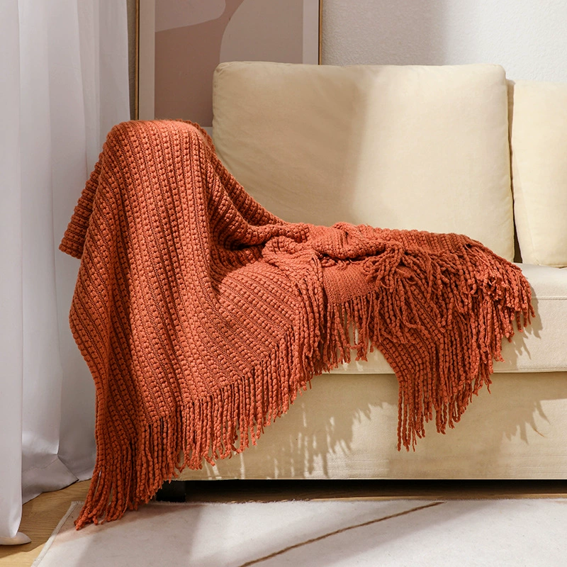 Sofa, knitted duvet for sleep, boho style