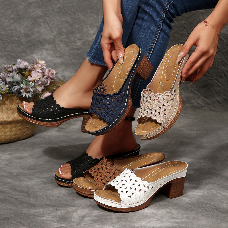 2026 Summer New Foreign Trade Women's Thick-Soled Slippers Cross-Border Large Size Peep-Toe Floral Thick-Soled Fashion Slippers for Women 2026 Summer New Foreign Trade Women's Thick-Soled Slippers Cross-Border Large Size Peep-Toe Floral Thick-Soled Fashion Slippers for Women
