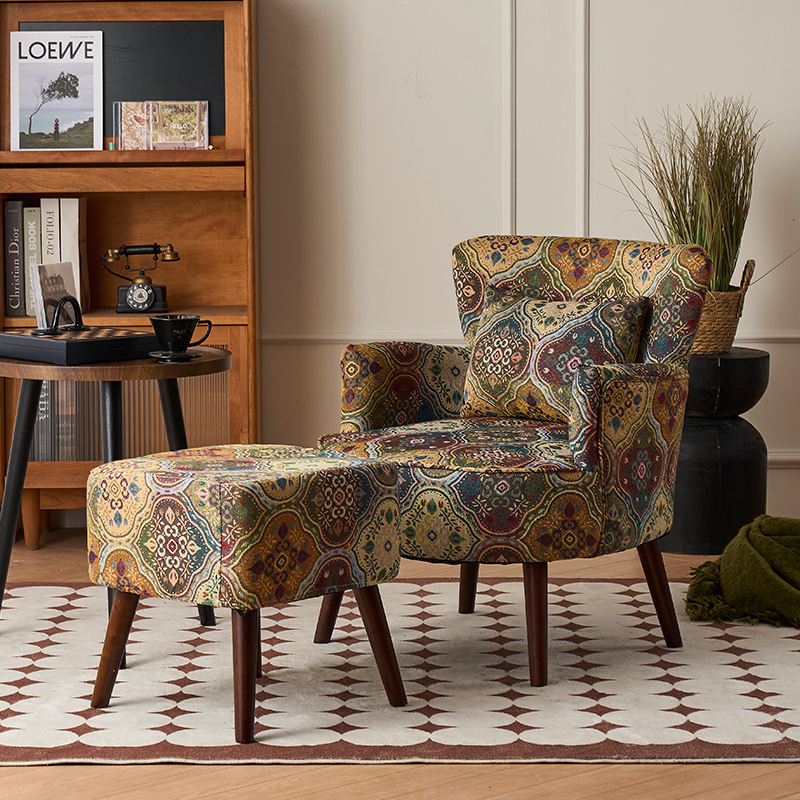 Balcón sala de estar sofá de tela estilo chino estilo americano sofá casual silla de cabecera retró casual silla de sofá