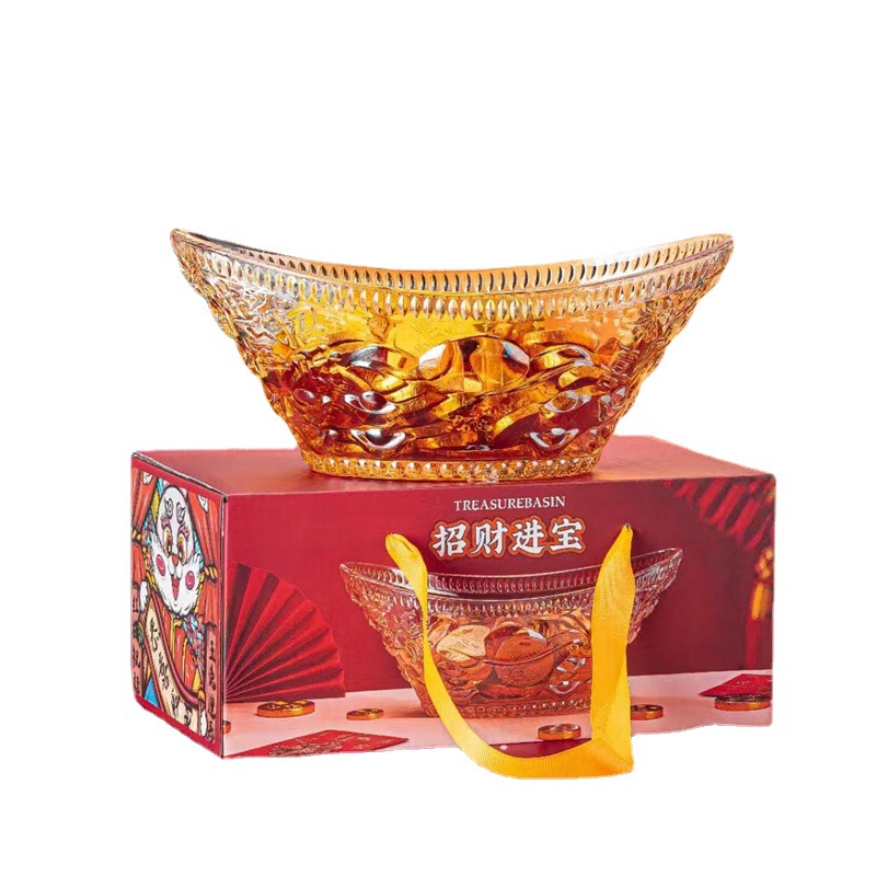 Tipo de lingote de vidrio festivo plato de fruta caja de regalo hogar sala de estar mesa de café regalo de apertura de fruta al por mayor plato de aperitivos dulces