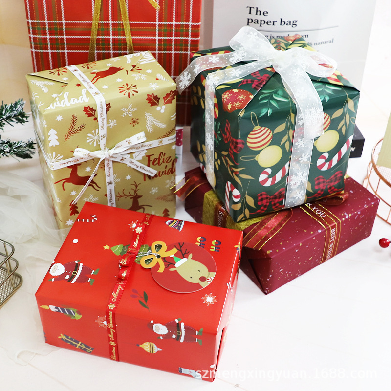 Nuevo regalo de vacaciones de Navidad regalo de dibujos animados niños caja de regalo papel de regalo decorativo papel de regalo papel de color rojo y verde