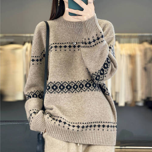Autumn and winter new sweater for women, Korean, high-quality, loose, lazy, soft, waxy, 100 pure wool, all-match knitted sweater