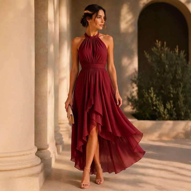 In-Stock Amazon Independent Site New Chiffon Elegant Waist-Cinching Halter Neck Gown Irregular Sleeveless Dress In-Stock Amazon Independent Site New Chiffon Elegant Waist-Cinching Halter Neck Gown Irregular Sleeveless Dress