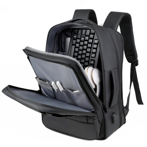 Cross-border exclusive waterproof fabric laptop backpack with expandable capacity, factory printed LOGO