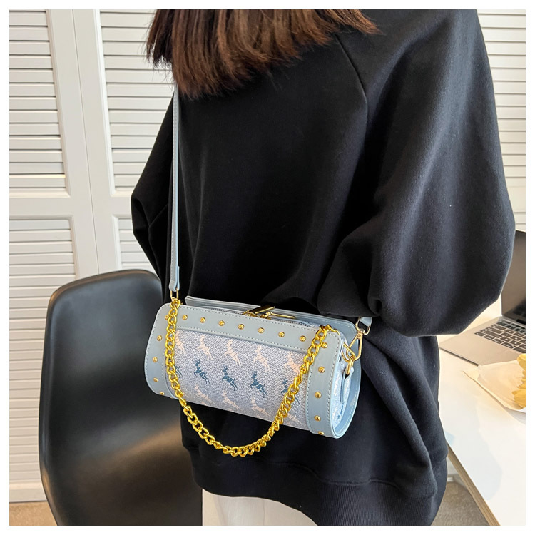 Women's Elegant Fashion Printing Soft Surface Cylindrical Zipper Shoulder Bag Round Bag Pu Leather Shoulder Bags display picture 2