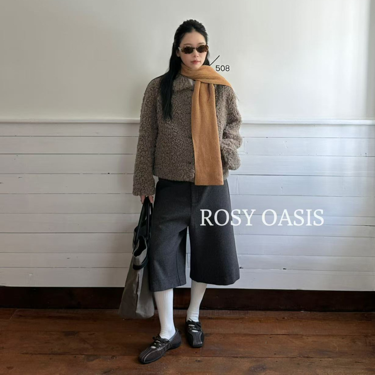 秋冬新款加厚小众设计感中裤洋气时髦简约七分阔腿裤H6195