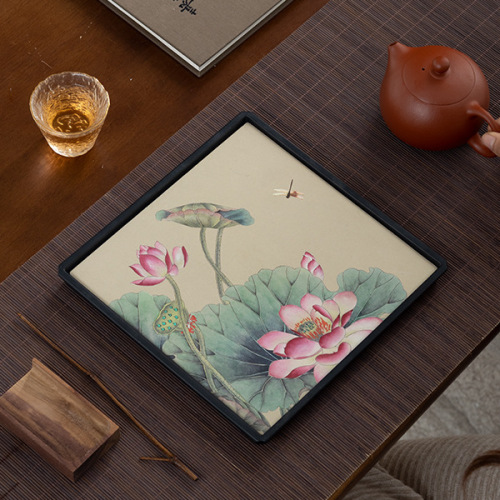 Creative quick-drying water-absorbing tea tray square dry brewing table teapot small tray household pot bearing retro tea set tea ceremony accessories
