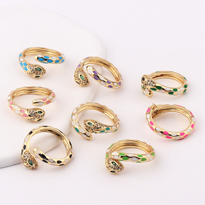 Retro Geometric Snake Copper Open Ring Rhinestone Plating Copper Rings