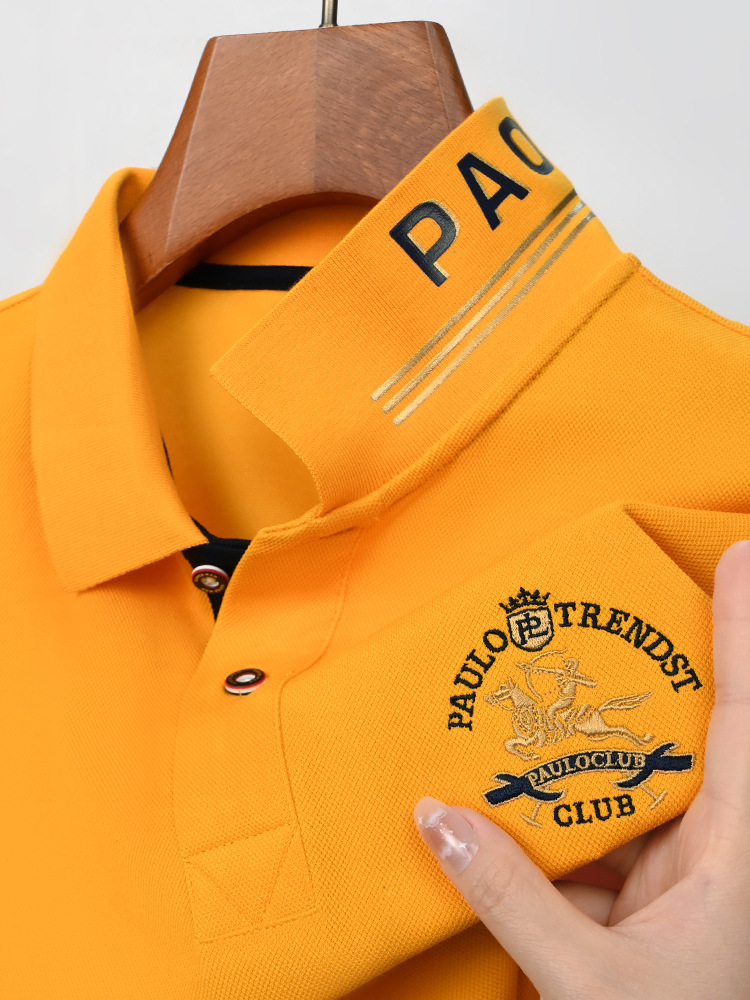 Элитная летняя шелковая футболка polo, короткий рукав, с вышивкой