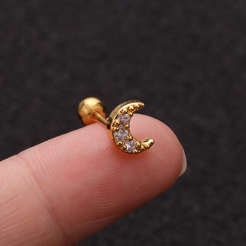 Zircon Inlay Material Ear Cartilage Rings & Studs Piercing Type 1 Piece Streetwear Star Moon Plating Inlay Copper Zircon Ear Studs