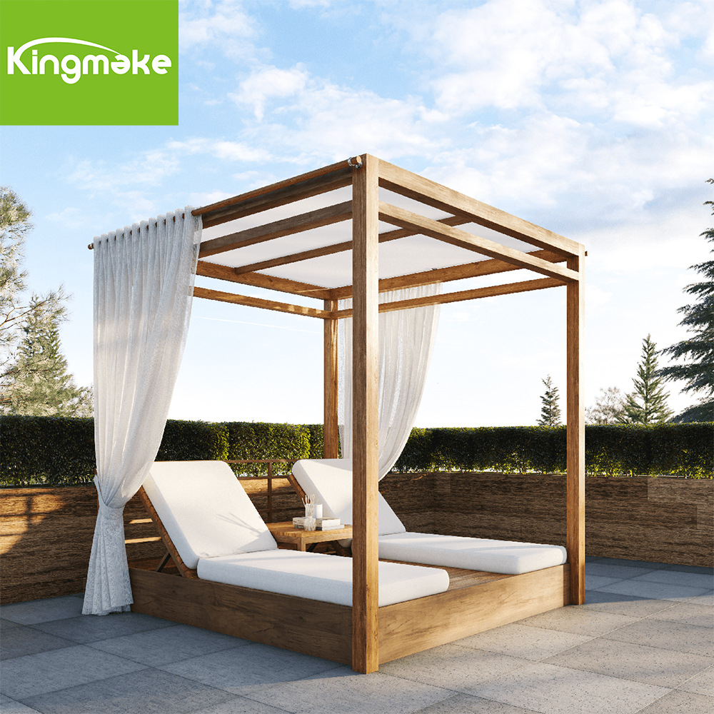 Al Aire Libre pabellón Villa Hotel teca de cuatro columnas pabellón columpio playa cama doble Estilo nórdico