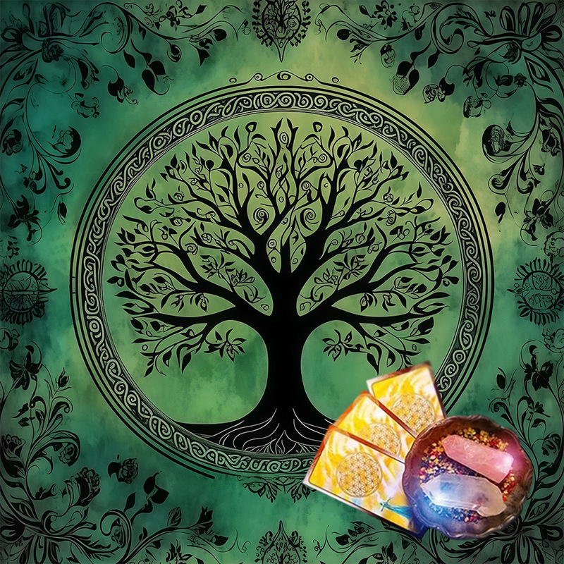 タロットテーブルクロスTarot Tablecloth布マット月相太陽花卉太陽生命樹ベルベットテーブルクロス|undefined