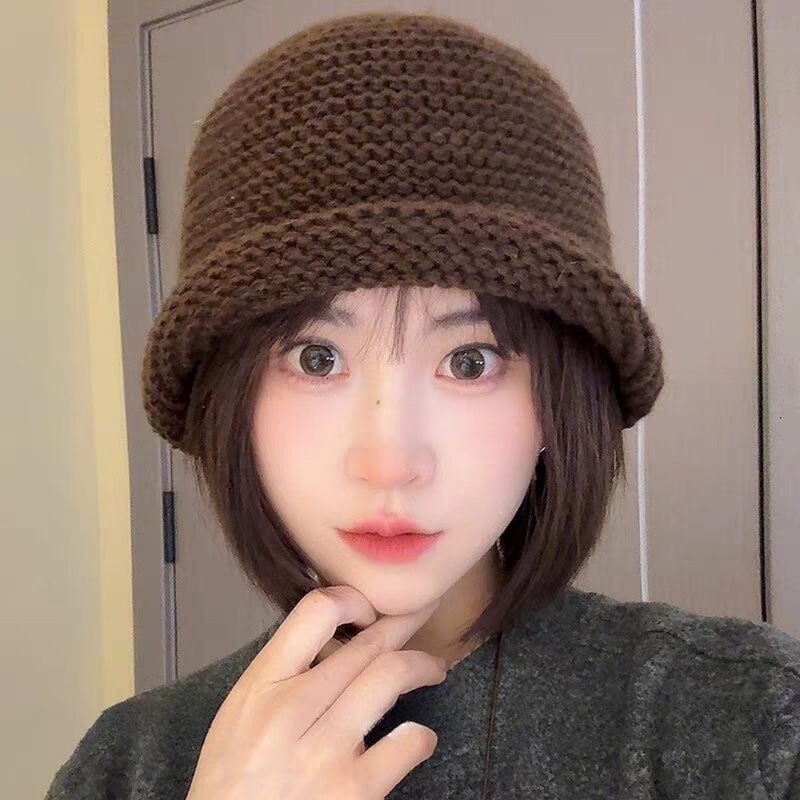 出口韩国粗针织卷边渔夫帽女秋冬季羊毛混纺大头围毛线帽保暖护耳|undefined