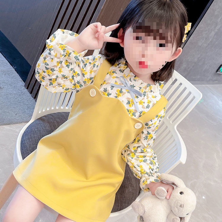 女童1-5岁连衣裙春秋装新款儿童装公主中小童假两件碎花背带裙子