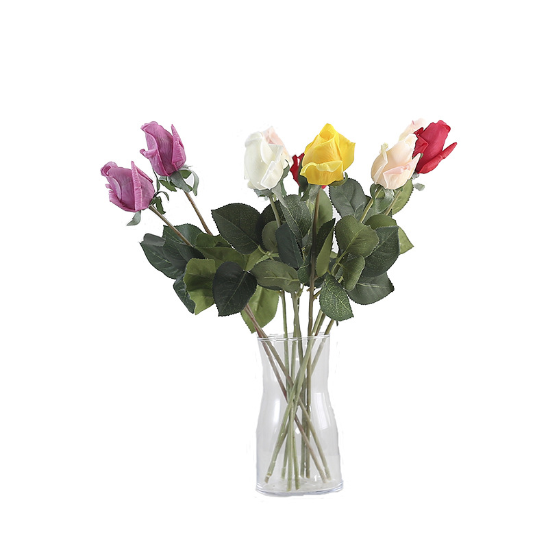 Bouquet Artificial de Capullo de Rosa Hidratante, de Alta Gama, Planta Verde de una Sola Rama, Arreglo Floral Artificial, Decoración para el Hogar con Sensación Húmeda para la Sala de Estar