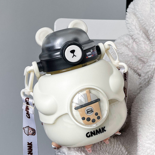 Water cup for girls, good-looking plastic belly cup with double drinking mouth, cute internet celebrity cup with straw, student portable kettle