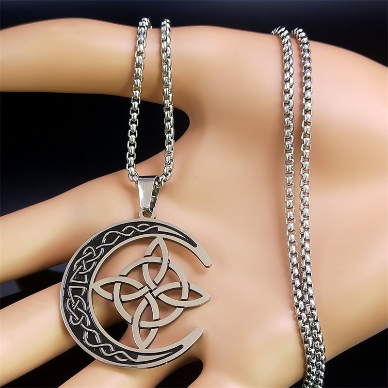 Collana con ciondolo a forma di luna irlandese, nodo cinese, celtico, vichingo nordico, in acciaio inossidabile_voghion.com