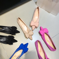 2873-H2 Korean Fashion Comfortable Sweet Beauty Shoes Flat Shoes Shallow Mouth Pointed Silk Bow Flat Heels