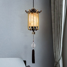 新中式全铜小玉石吊灯中国风茶室床头卧室走廊阳台禅意灯笼室外灯