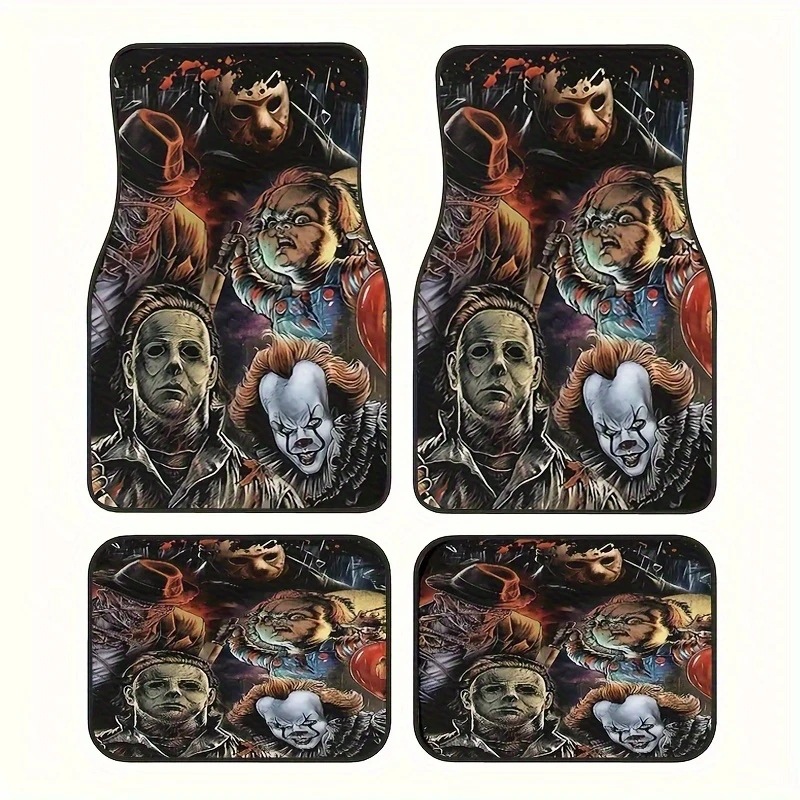 Cross-Border Dropshipping Horror Movie Clown Crystal Velvet Car Floor Mats and Carpets Two-Piece Set Water-Absorbent and Stain-Resistant Floor Mats in Stock
