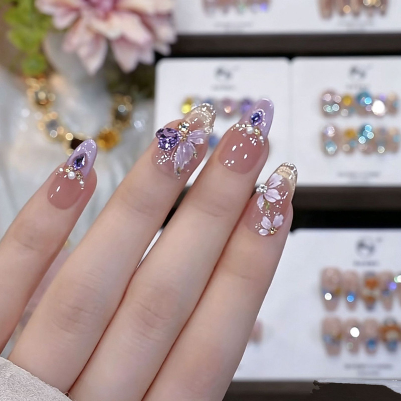 【Purple Butterfly】New Handmade Wearable Nails, Light Luxury Cat Eye Effect, Advanced Brightening Wearable Handmade Nails, 10 Pieces